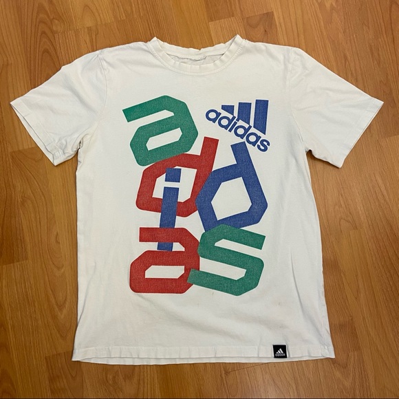 Vintage Adidas Men’s Spell Out & Logo White T-Shirt Medium - Picture 1 of 7
